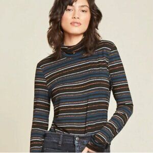 Veronica Beard Audrey Metallic Stripe Turtleneck Sweater Black Multi